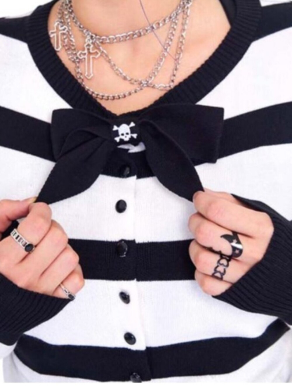 Jawbreaker Black & White Striped Mini Tie-Neck Cardigan